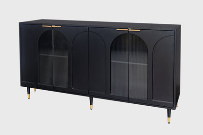Accent Cabinet Lacquered Wooden Cabinet With 4 Glass Doors Sideboard Buffet Server Cabinet Storage Cabinet, For Living Room, Entryway, Hallway, Office, Kitchen And Dining Room - Black