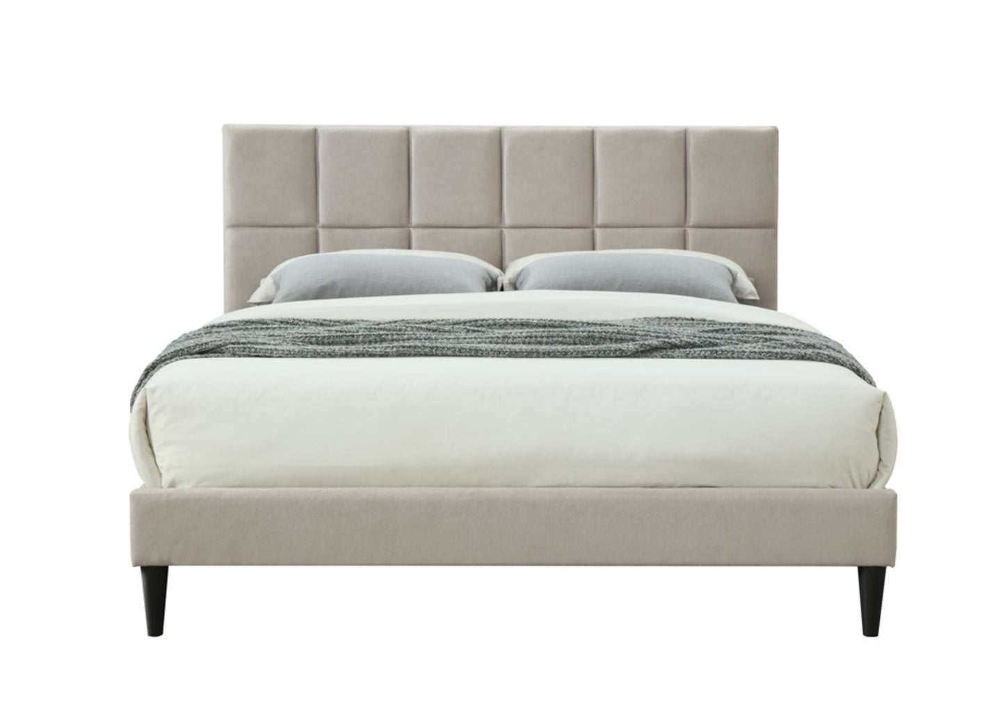 Full Sized Squares Bed With USB - Light Gray