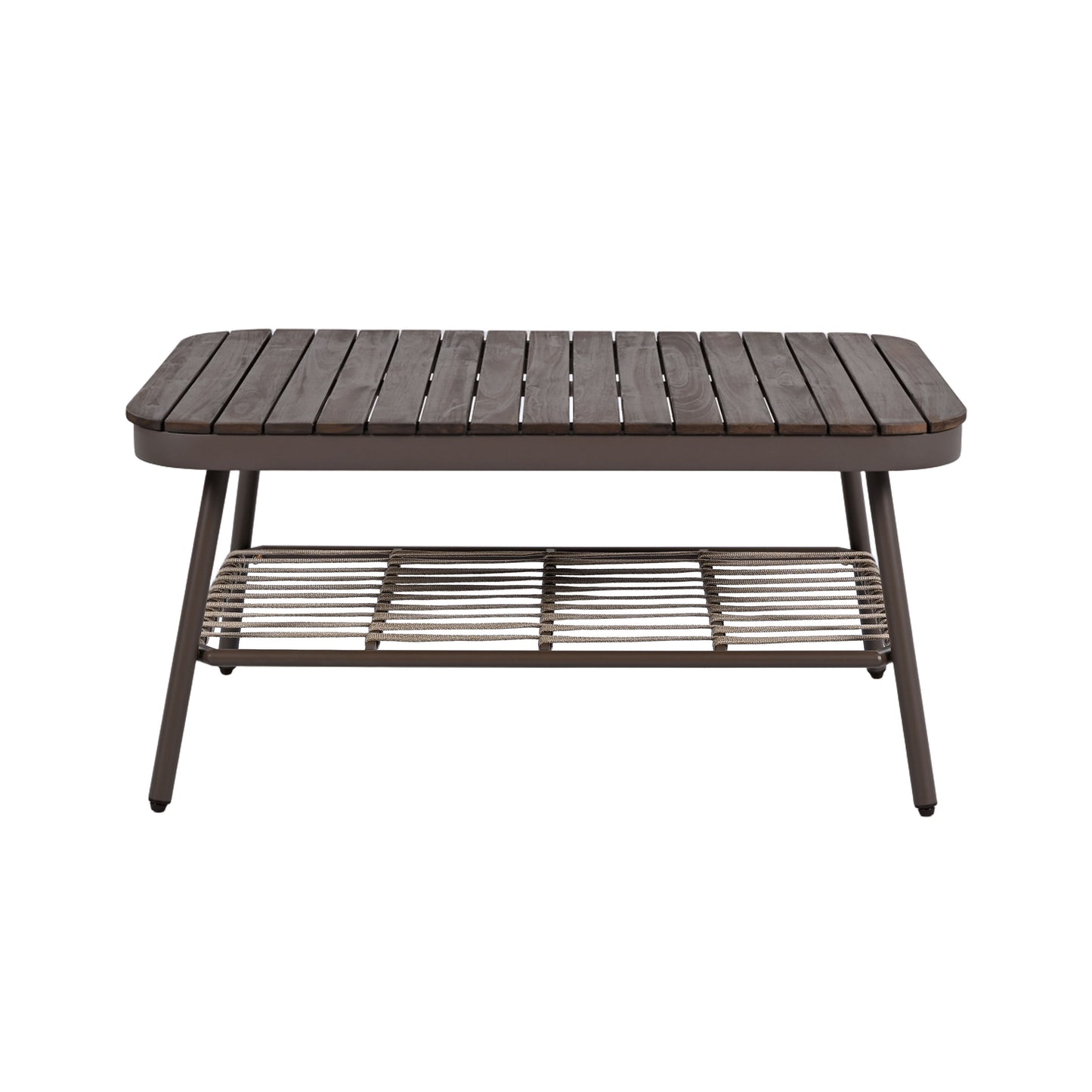 4 Piece Outdoor Patio Furniture Set, Metal Chairs With Woven Rope U Shaped Backrest, Outdoor Conversation Set With Thick Cushions And Coffee Table For Garden, Poolside, Balcony - Brown / Beige
