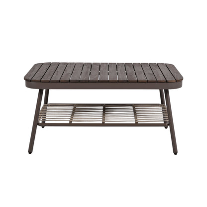 4 Piece Outdoor Patio Furniture Set, Metal Chairs With Woven Rope U Shaped Backrest, Outdoor Conversation Set With Thick Cushions And Coffee Table For Garden, Poolside, Balcony - Brown / Beige