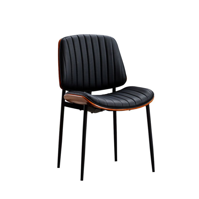 Dining Chairs (Set of 2) Mid-Century Modern Retro Faux Leather Chair With Bentwood Upholstered Seat Metal Legs Adjustable Foot For Kitchen Dining Room Chairs - Black