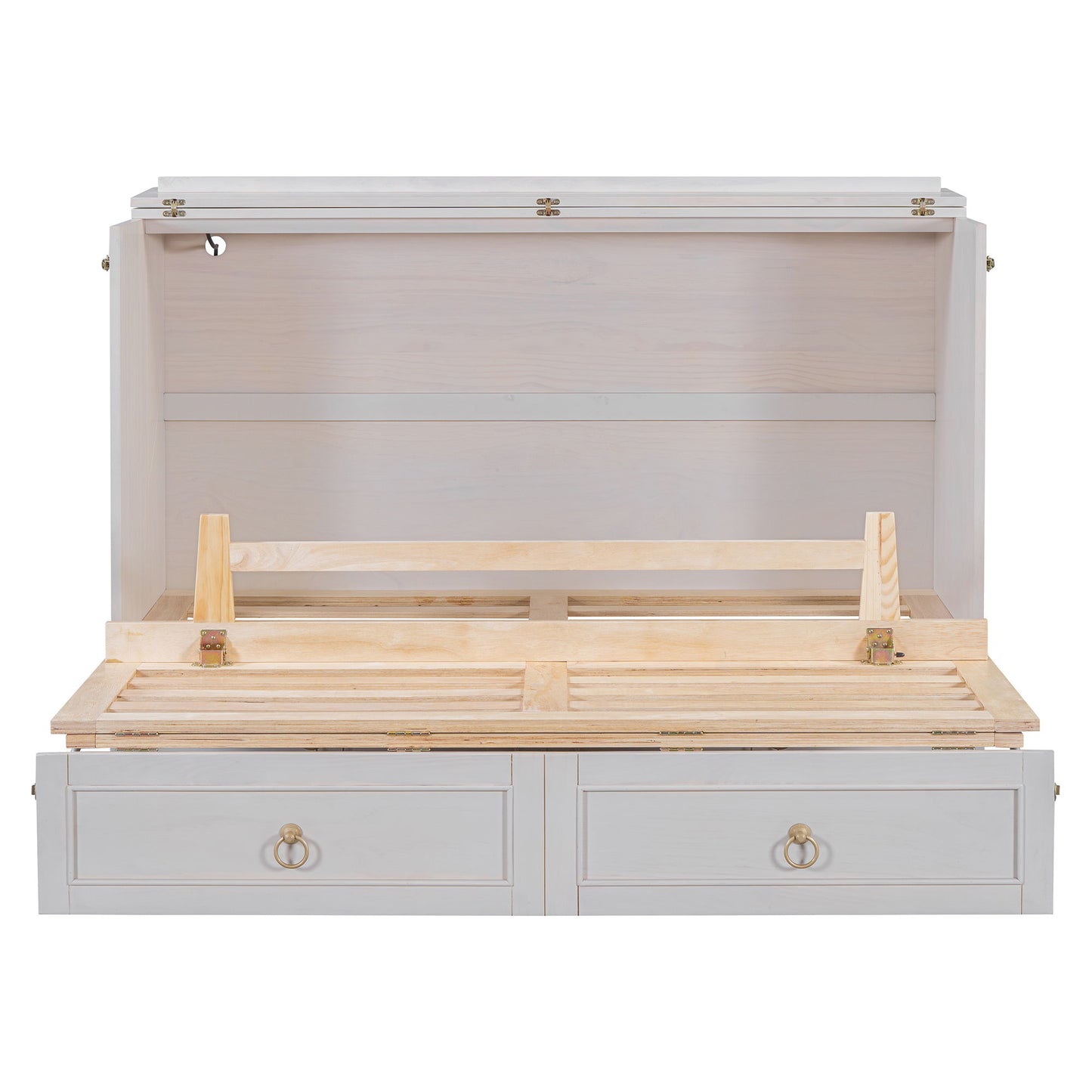 Queen Murphy Bed Elegantly Designed With Large Drawers - White