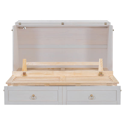 Queen Murphy Bed Elegantly Designed With Large Drawers - White