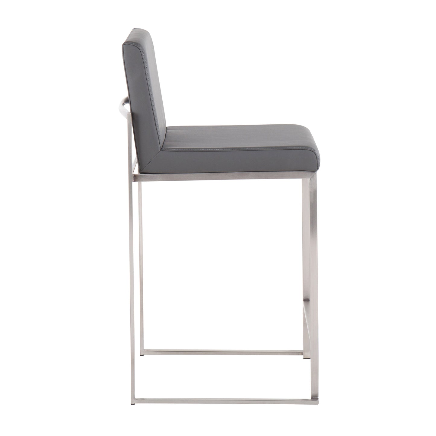 Fuji - Contemporary High Back Counter Stool (Set of 2) - Gray - Faux Leather