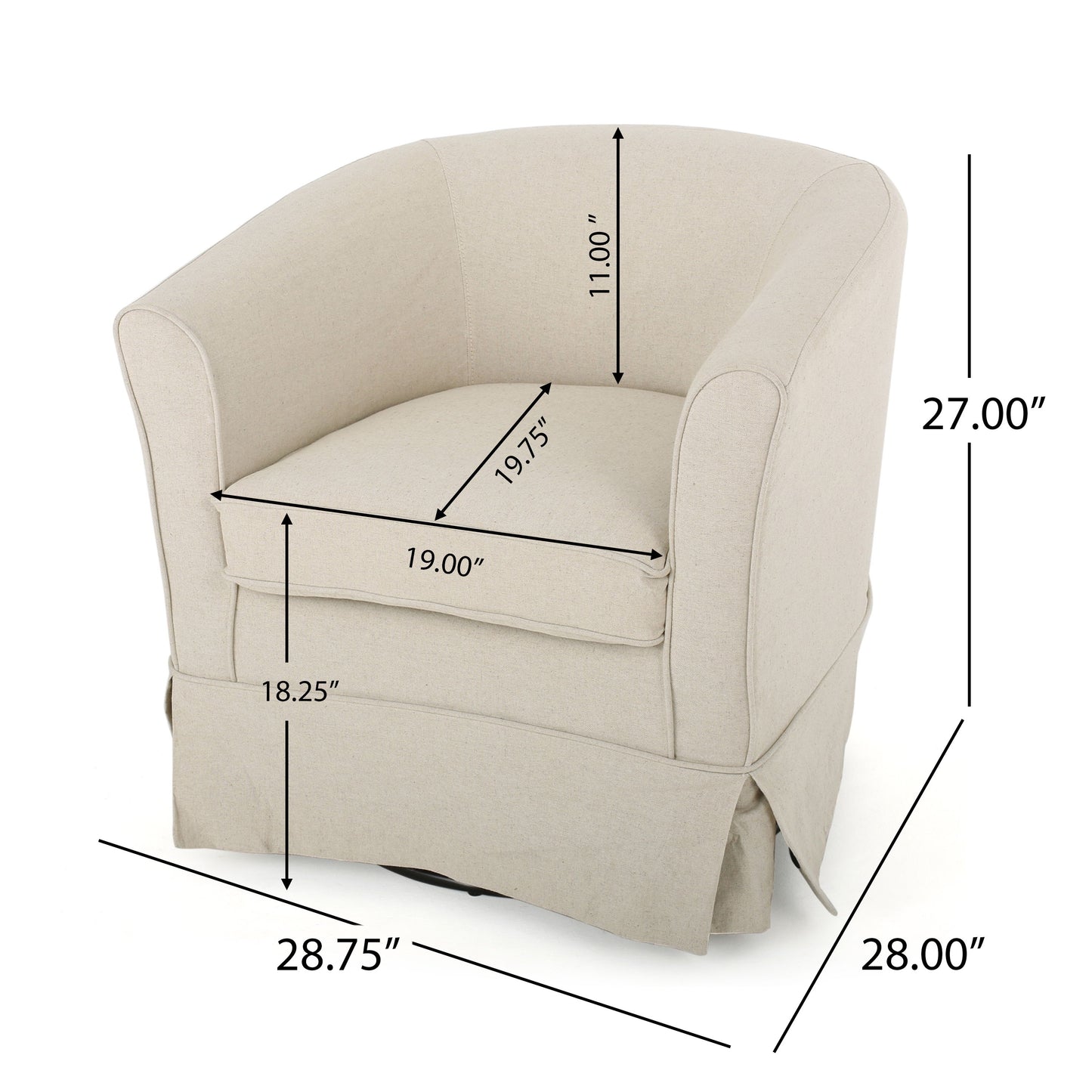 Glitter - Upholstered Swivel Chair With Loose Cover And Curved Back - Natural
