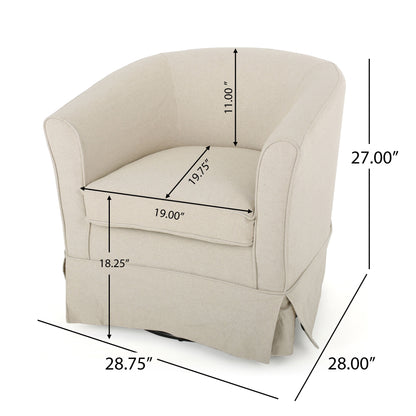 Glitter - Upholstered Swivel Chair With Loose Cover And Curved Back - Natural