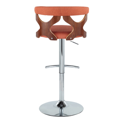 Gardenia - Mid-Century Modern Adjustable Barstool With Swivel With Rounded T Footrest (Set of 3) - Chrome / Walnut / Orange