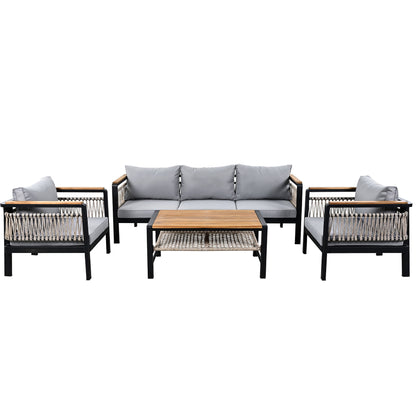 4 Pieces Outdoor Sectional Sofa Set 5 Person Patio Seating Group Outdoor Conversation Set With Cushions And A Coffee Table For Patios, Gardens, Or Balcony - Gray