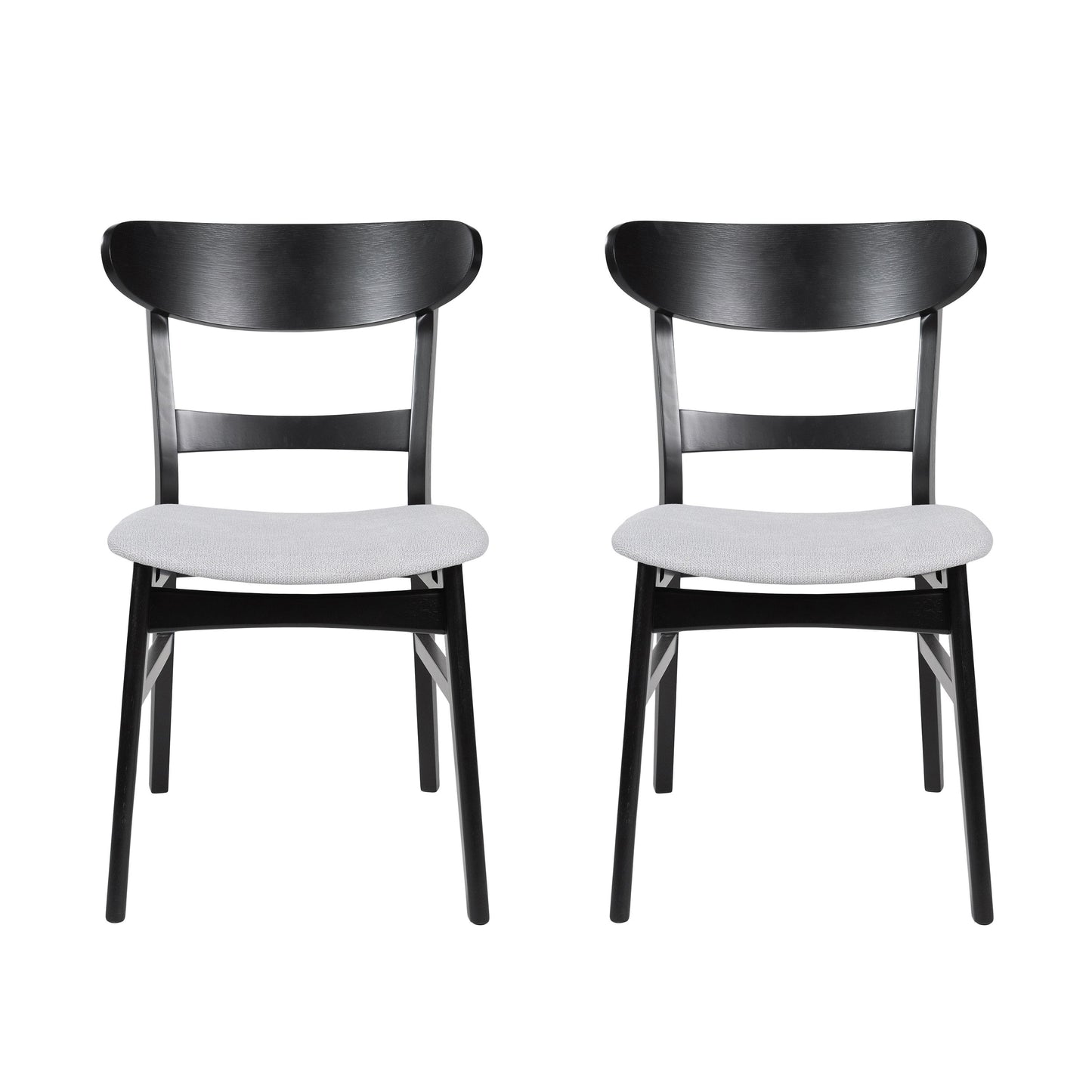 Dining Chair (Set of 2), Mid Century Dining Chairs With Cushioned Seats And Wood Frame - Light Beige / Black