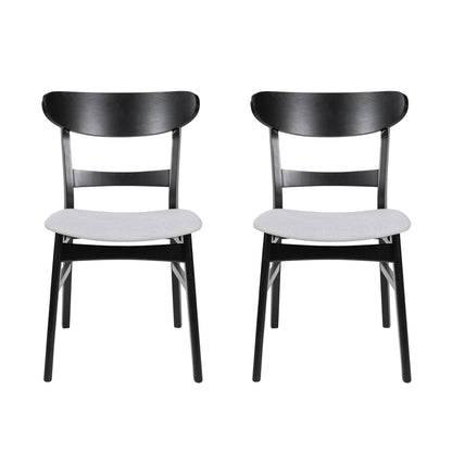 Dining Chair (Set of 2), Mid Century Dining Chairs With Cushioned Seats And Wood Frame - Light Beige / Black