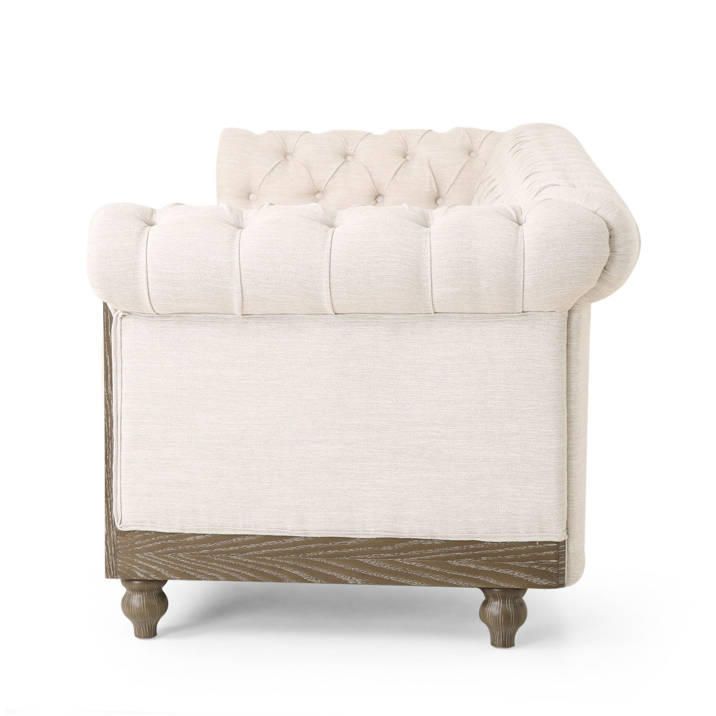 Comfy 3 Seat Sofa With Wooden Legs, Retro Style For Living Room And Study - Beige