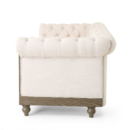 Comfy 3 Seat Sofa With Wooden Legs, Retro Style For Living Room And Study - Beige