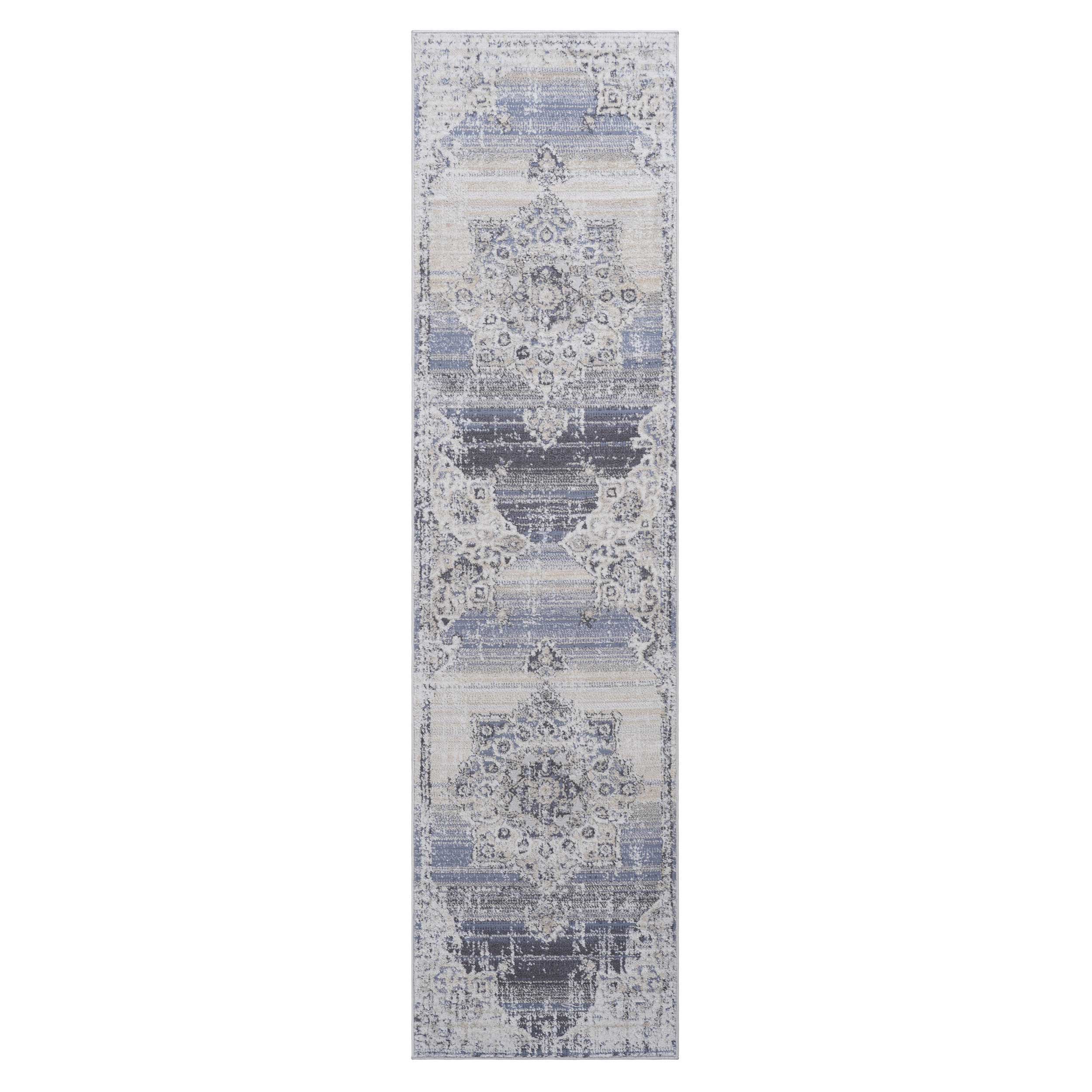 Payas - 2' X 8' Medallion Runner Rug - Cream / Blue