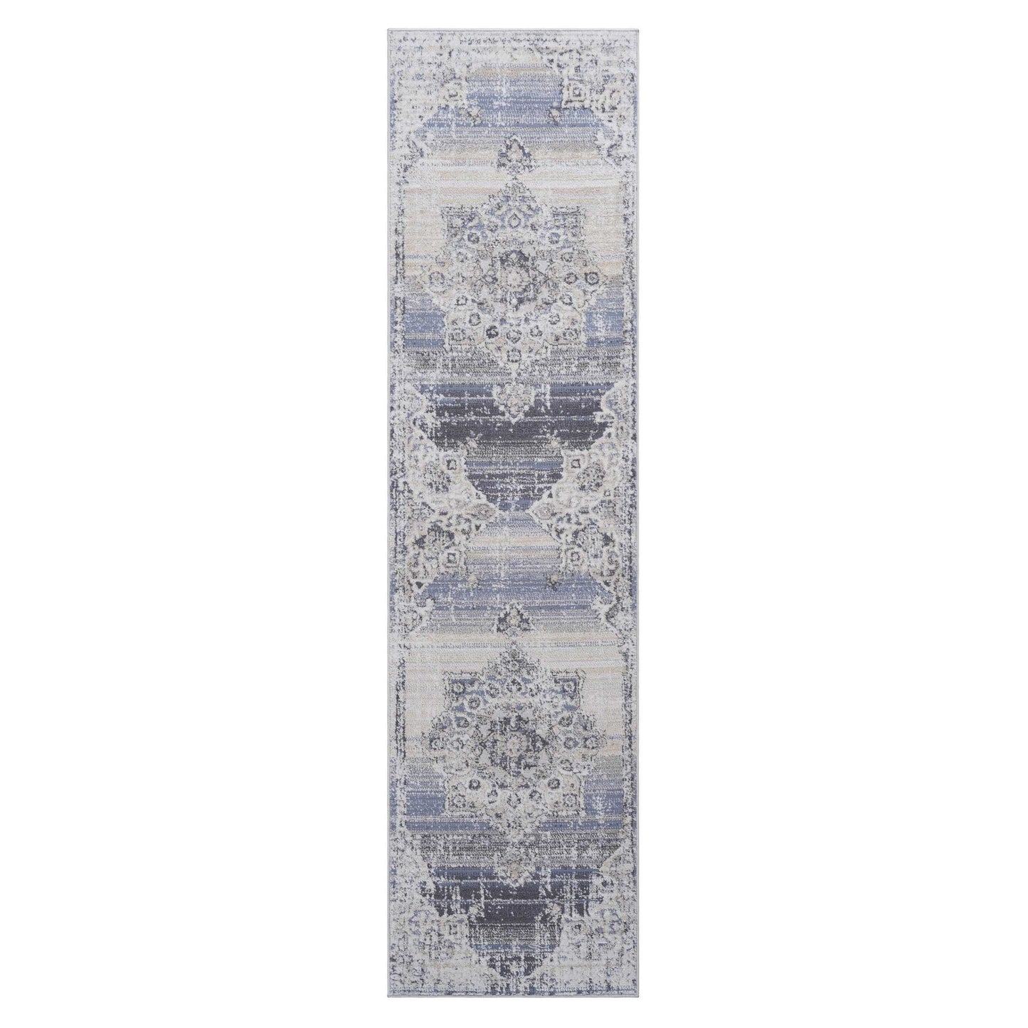 Payas - 2' X 8' Medallion Runner Rug - Cream / Blue