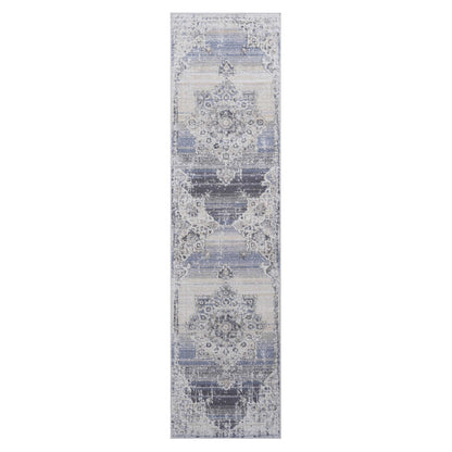 Payas - 2' X 8' Medallion Runner Rug - Cream / Blue