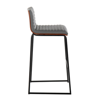 Mason Mara - Contemporary Fixed Height Barstool (Set of 2) - Black / Walnut / Gray