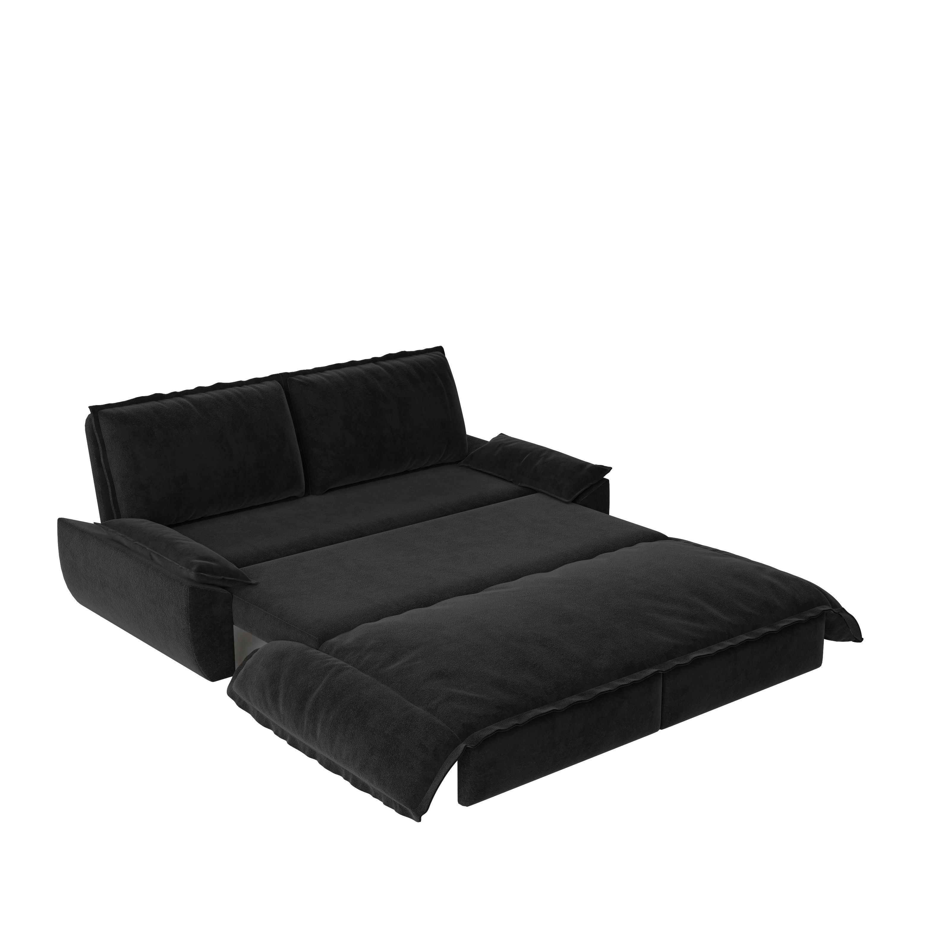 Queen Pull Out Sofa Bed, 3 In 1 Convertible Sleeper Sofa Multifunctional Velvet Loveseat Bed - Black