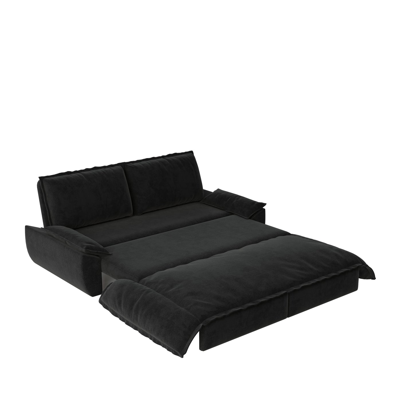 Queen Pull Out Sofa Bed, 3 In 1 Convertible Sleeper Sofa Multifunctional Velvet Loveseat Bed - Black