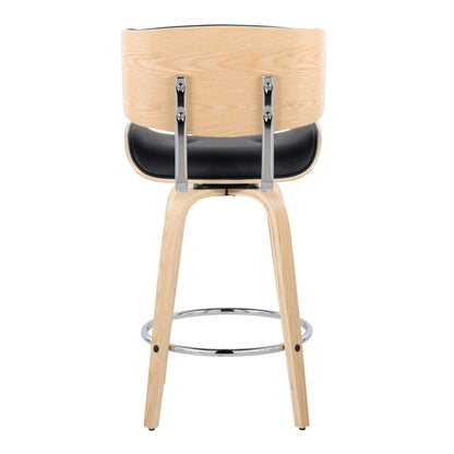 Lombardi - Mid-Century Modern Fixed Height Counter Stool With Swivel With Round Footrest (Set of 2) - Natural / Black