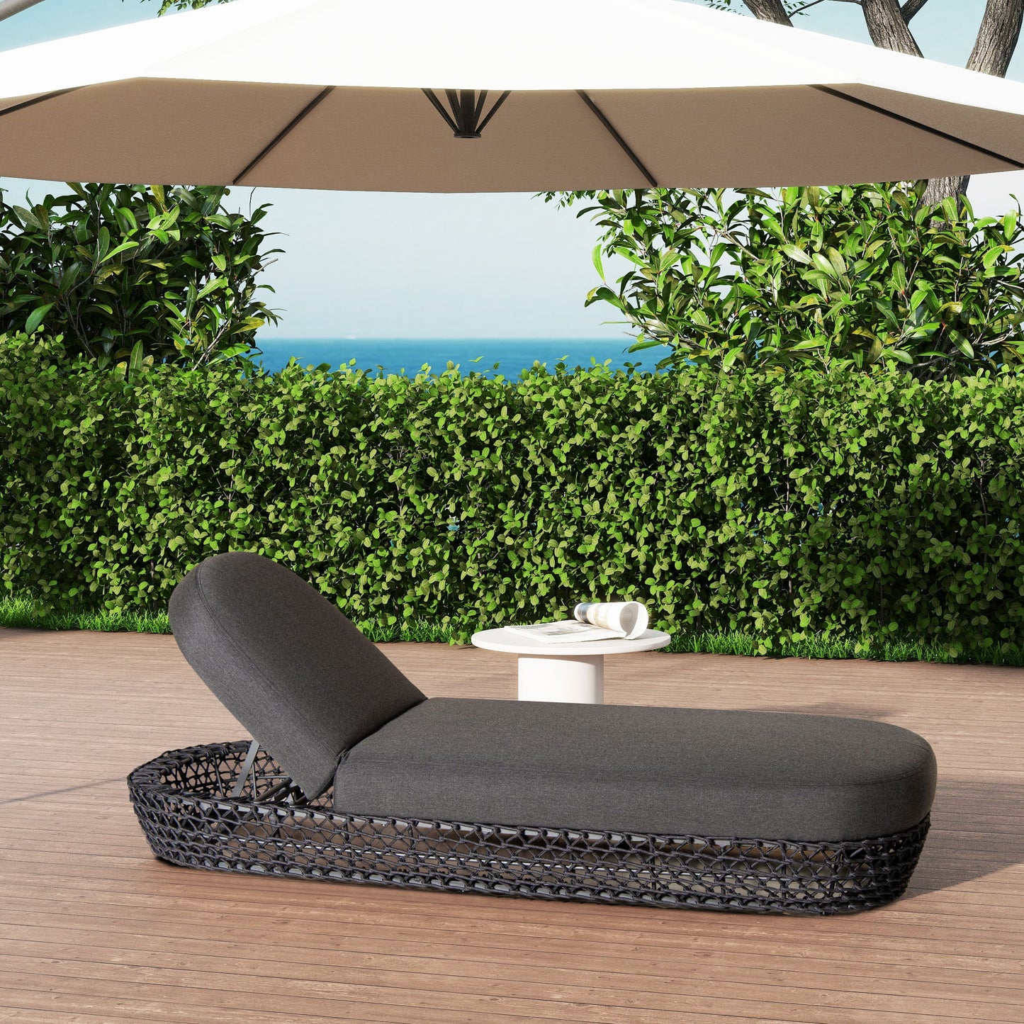 Willow - Sunbrella Upholstered Patio Lounger - Graphite Gray / Black
