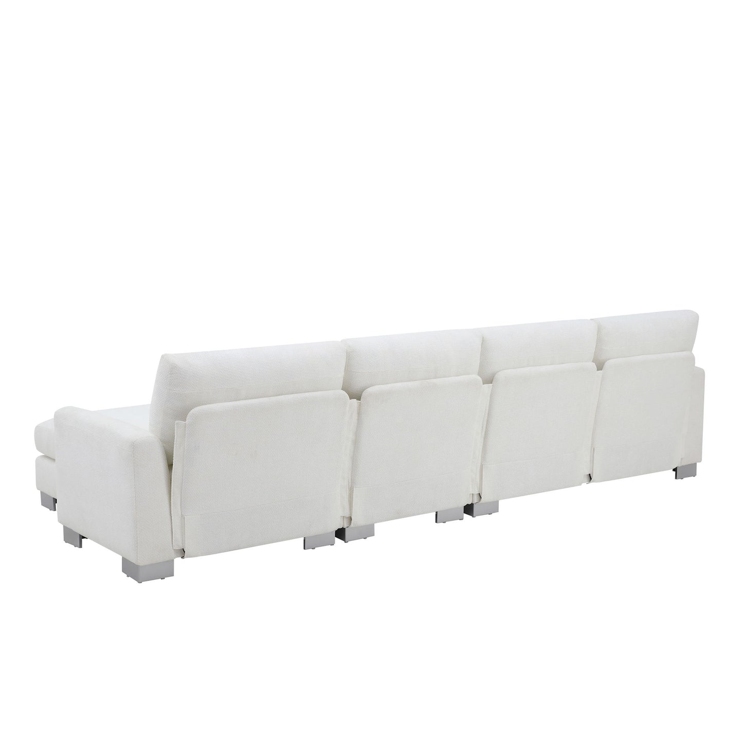 Modern Oversized Sectional Sofa, L-Shaped Luxury Couch Set With 2 Free Pillows, 5 Seat Chenille Indoor Furniture With Chaise - White