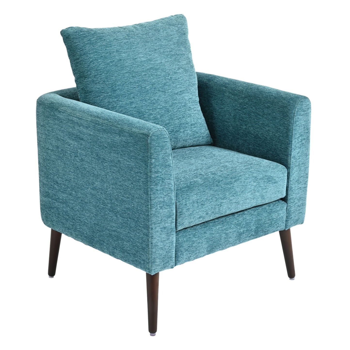 Accent Chair, Boucle Chair, Barrel Chair, Fabric Armchair Club Chair, Upholstered Arm Chair With Solid Wood Legs, Waist Pillow, Padded Single Chair For Living Room / Bedroom / Study / Waiting Room - Teal