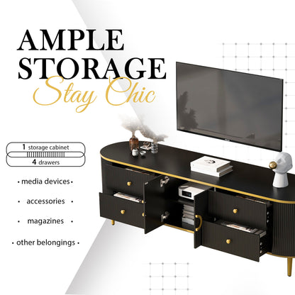 Modern TV Stand For TVs Up To 80", Entertainment Center With 4 Drawers And 1 Cabinet, Wood TV Console Table With Handles For Living Room - Black