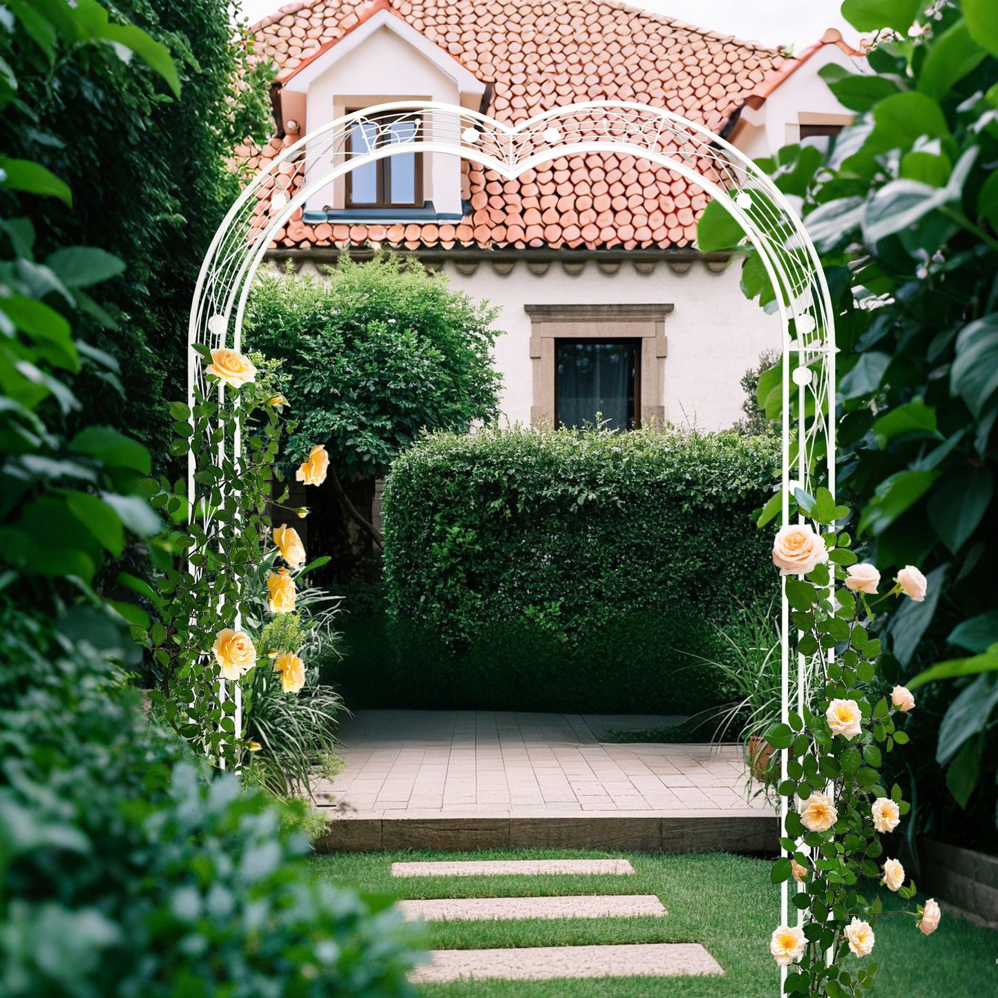 Metal Garden Arch Assemble Freely With 8 Styles Garden Arbor Trellis Climbing Plants Support Rose Arch Outdoor Arch Wedding Arch Party Events Archway - Cream White