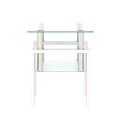 Modern Tempered Glass Tea Table, End Square Table For Living Room - Transparent / White
