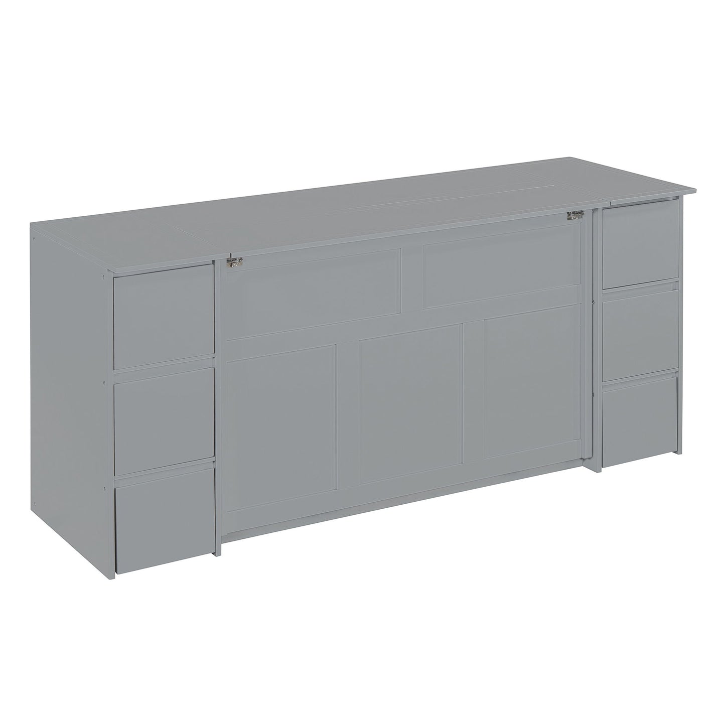 Full Size Murphy Bed With Drawers, Cabinets, And USB Ports - Gray