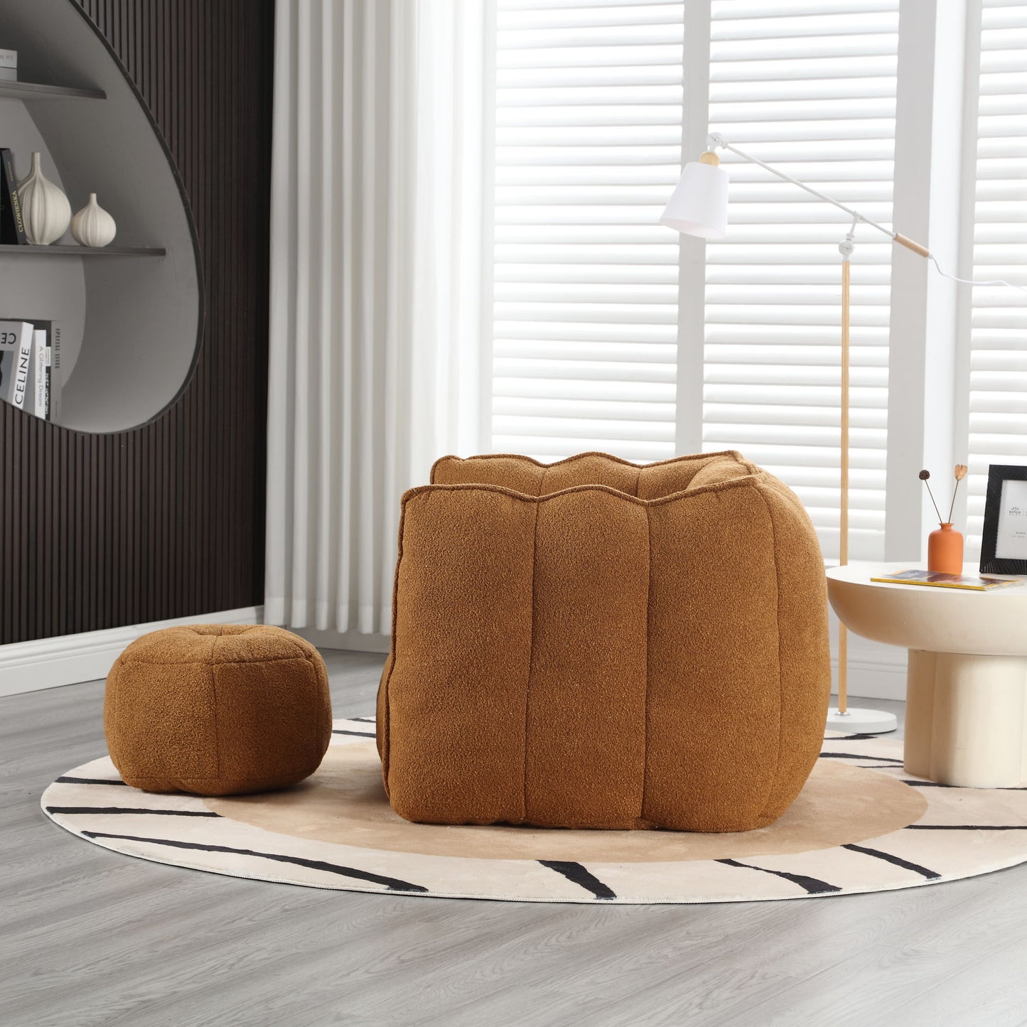 Soft Bean Bag Chair With High Resilient Foam (Chips) - Khaki / Yellow