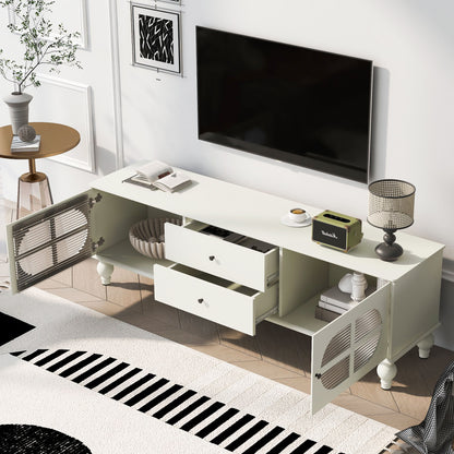Modern TV Stand For TVs Up To 75", Entertainment Center Media Console With Fluted Glass Doors, 5 Solid Wood Legs For Living Room - Antique White