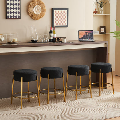 Round Bar Stools (Set of 2), Contemporary Upholstered Dining Stools For Kitchens, Coffee Shops And Bar Stores - Black / Gold