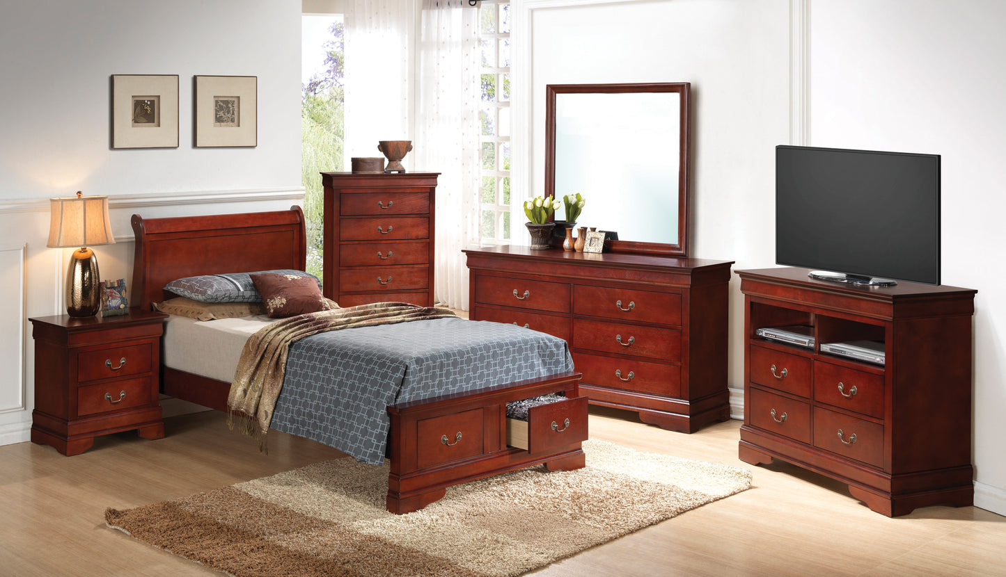 Louis Phillipe - Twin Storage Modern Bed - Cherry