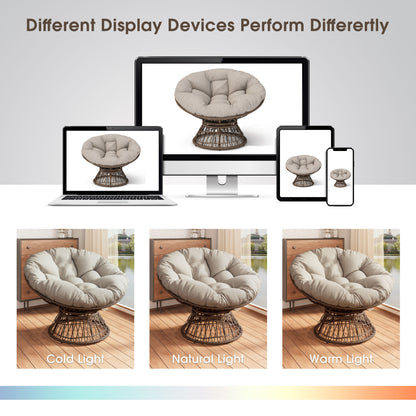 Ergonomic Wicker Chair With Cloud Thick Density Cushion, 3 Proof Cover High Capacity Iron Frame Fluid 360ÔøΩÔøΩÔøΩÔøΩÔøΩÔøΩÔøΩÔøΩÔøΩÔøΩÔøΩÔøΩÔøΩÔøΩÔøΩ Swivel - Beige / Brown