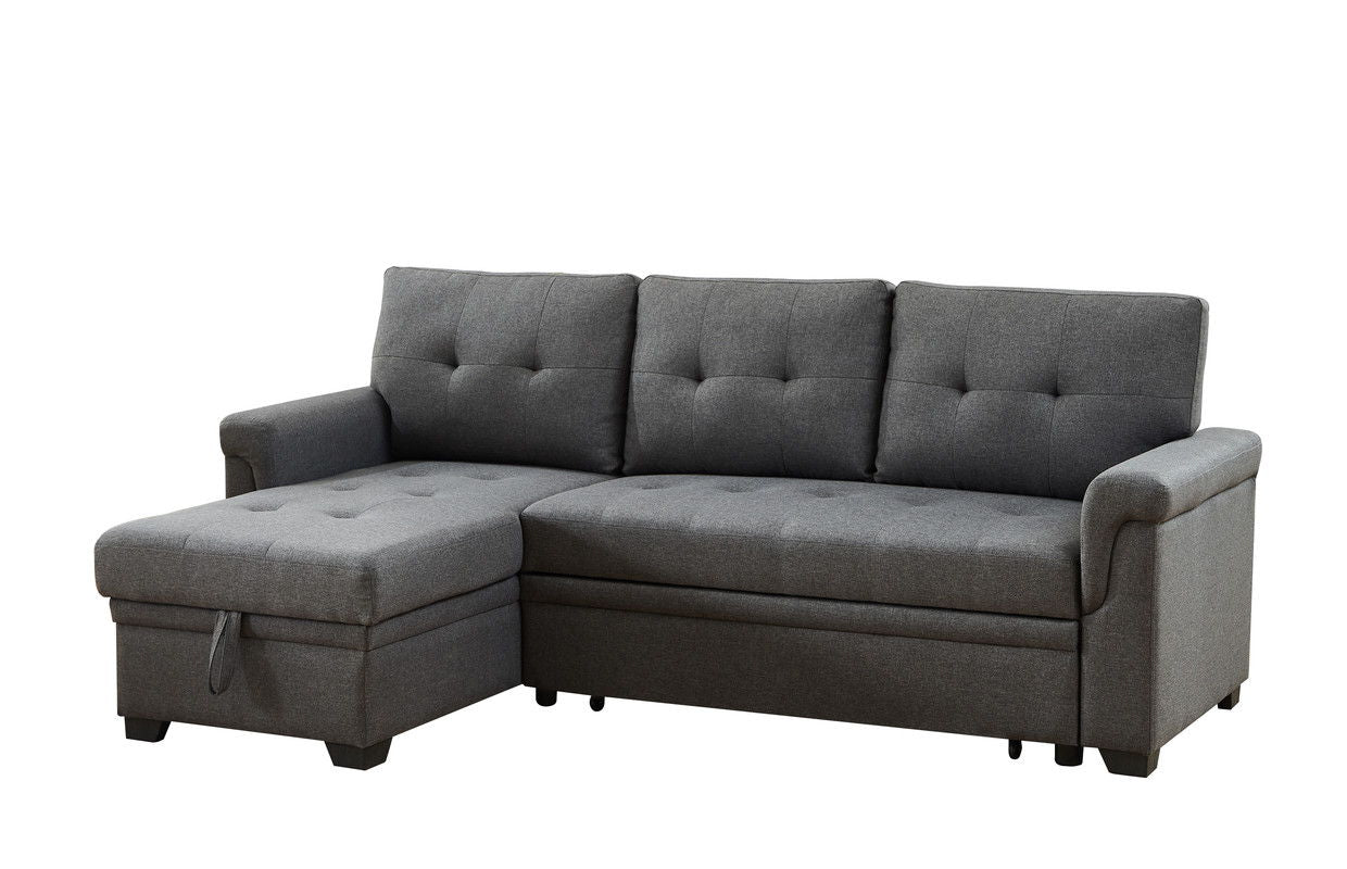 Hunter - Linen Reversible Sleeper Sectional Sofa With Storage Chaise - Dark Gray