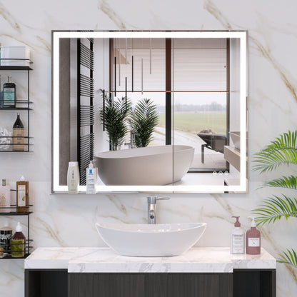LED Bathroom Vanity Mirror Wall Mounted Adjustable White / Warm / Natural Lights Anti-Fog Touch Switch With Memory Modern Smart Large Bathroom Mirrors - Silver