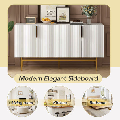 Modern Elegant 4 Door Sideboard Gold Metal Handle Buffet Cabinet For Dining Room, Living Room, Bedroom, Hallway - White