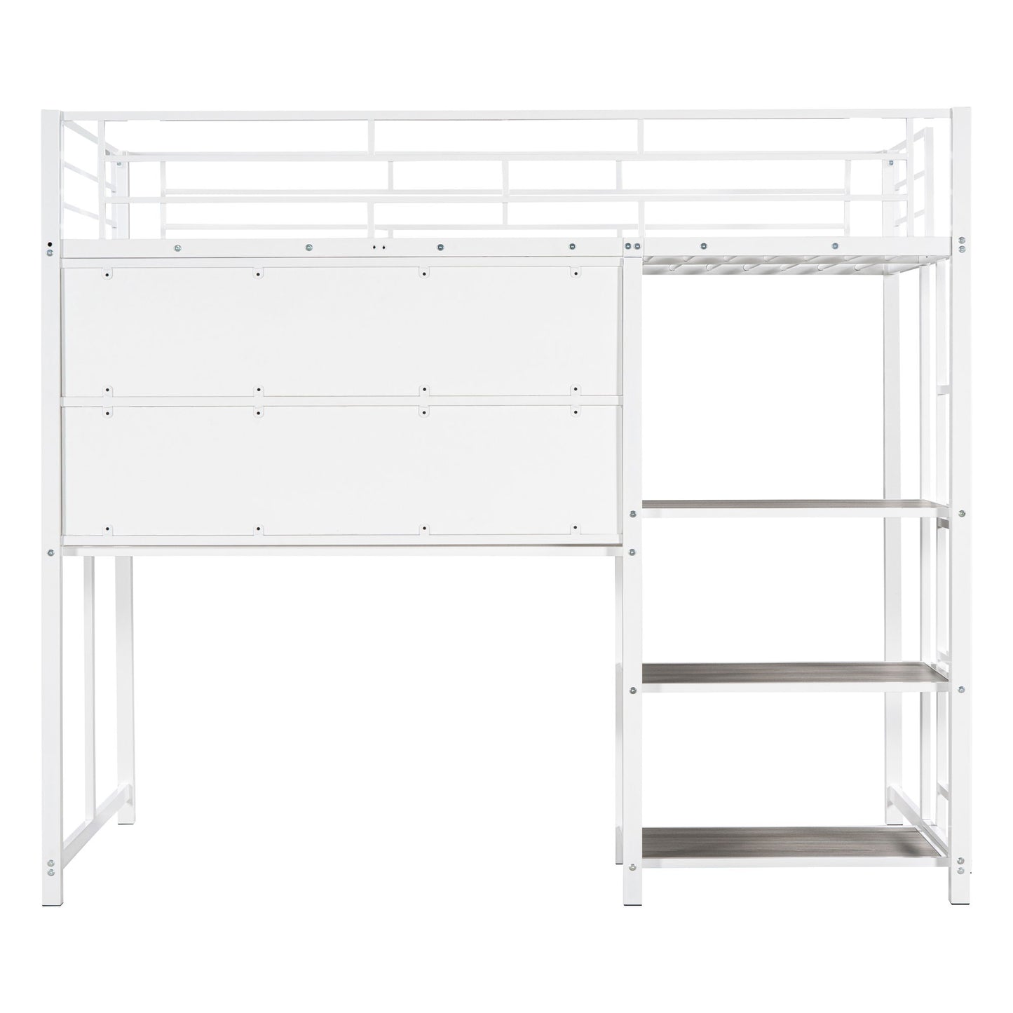 Twin Size Loft Bed With Desk And Whiteboard, Loft Bed With 3 Shelves And Ladder - White