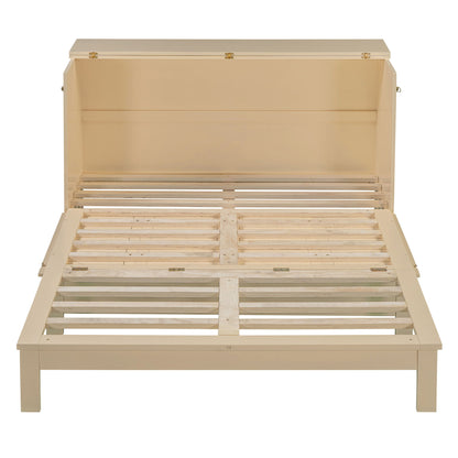 Queen Size Murphy Bed With Large Drawers, Gold