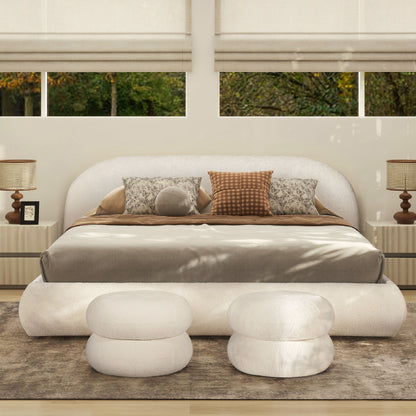 Archie Puffy Grounded - King Upholstered Platform Bed - Almond White
