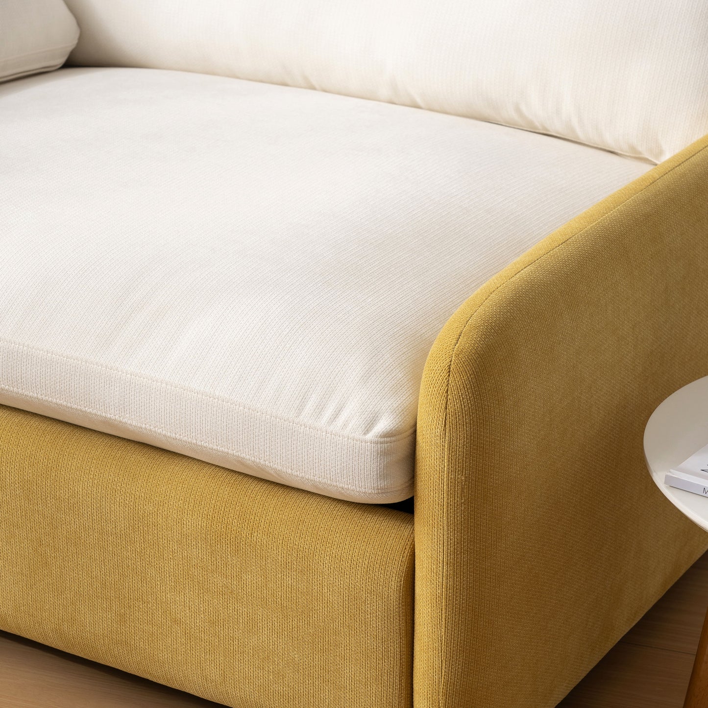 Oversized Single Sofa Chair Wide And Deep Seat, Modern Upholstered Comfy Blocking Couch Lounge With Pillows - Cream / Yellow