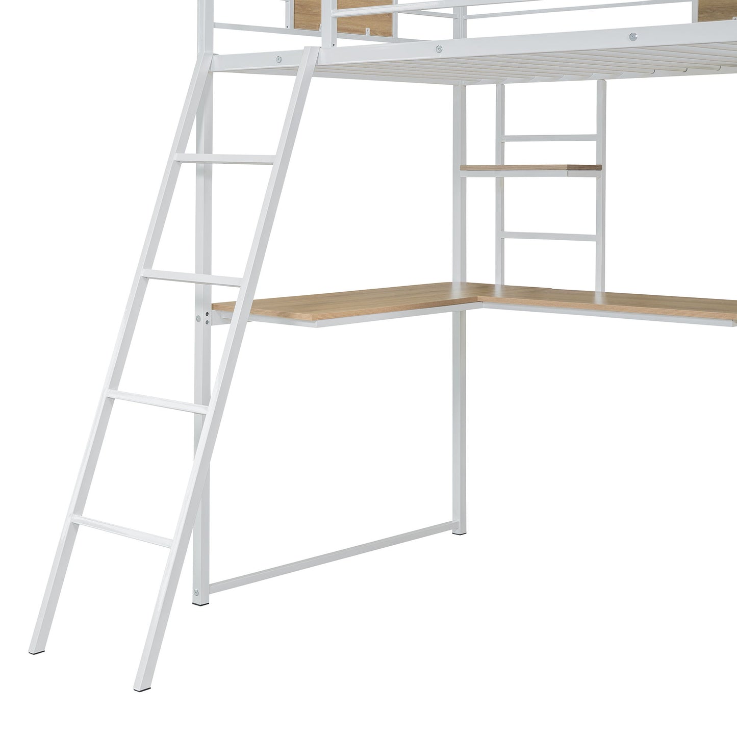 Twin Size Loft Bed With L Shape Desk And Wardrobe - White