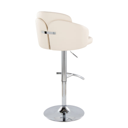 Dahlia - Contemporary Adjustable Barstool With Swivel With Rounded T Footrest (Set of 2) - Chrome / Cream
