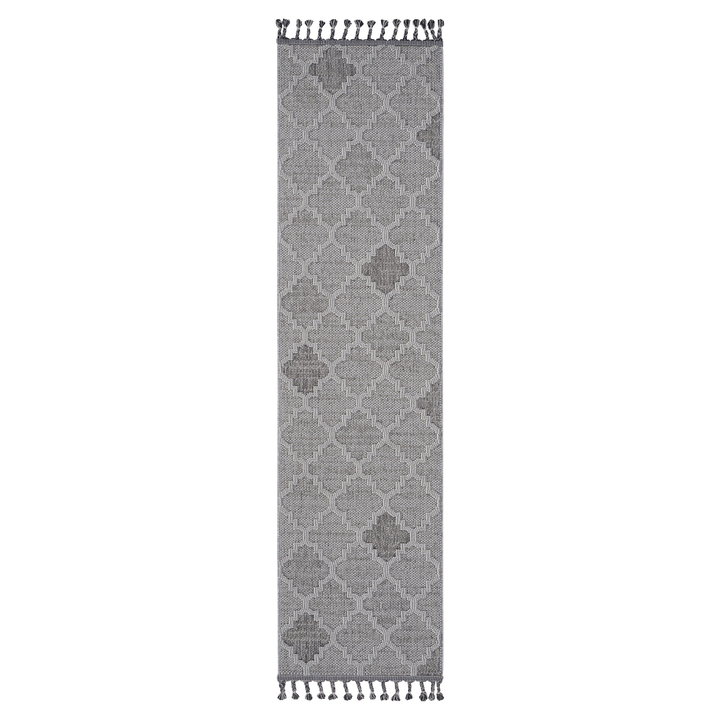 Guros - 2' X 8' Trellis Indoor / Outdoor Area Rug - White / Gray