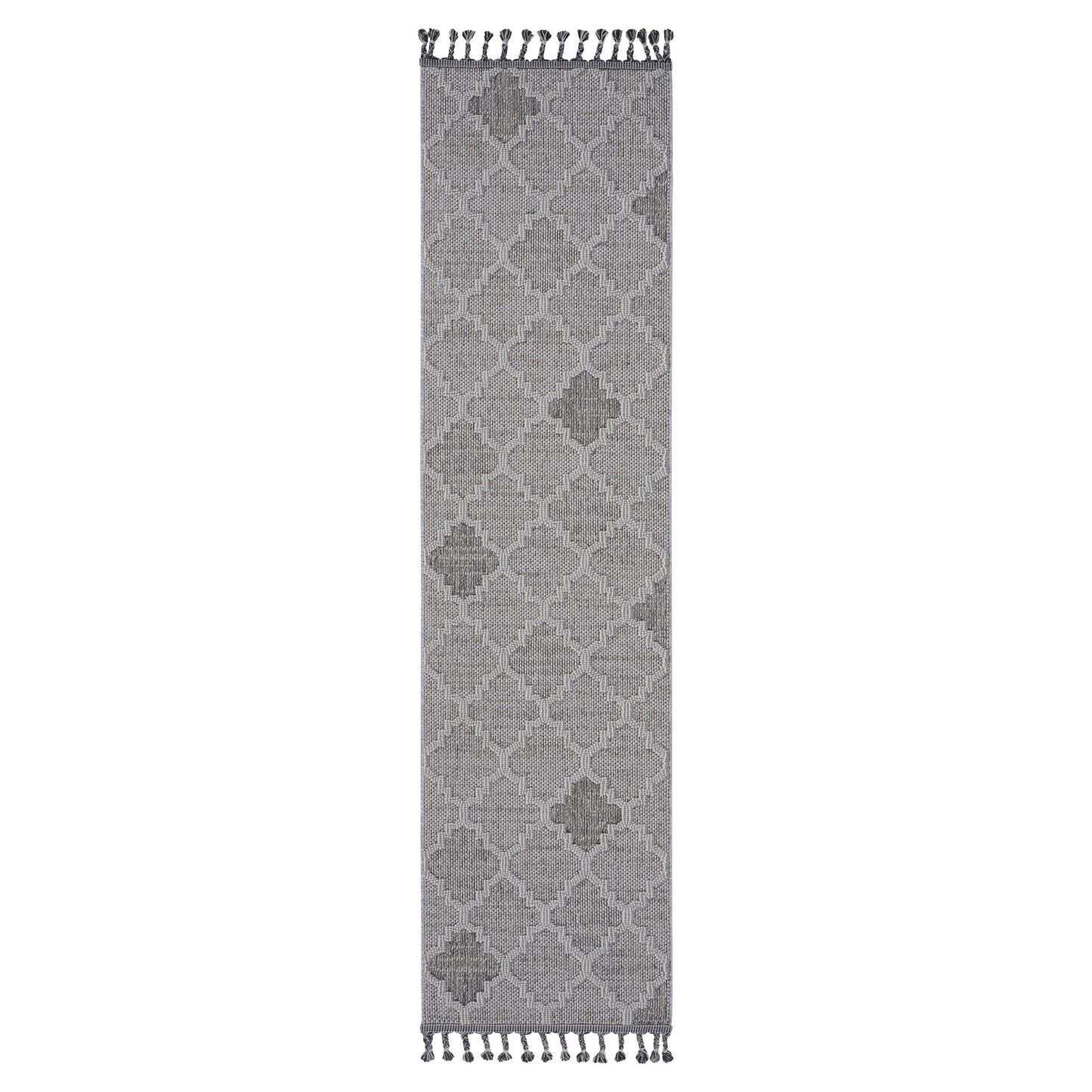 Guros - 2' X 8' Trellis Indoor / Outdoor Area Rug - White / Gray