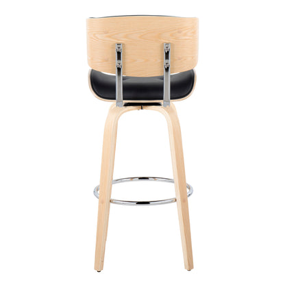 Lombardi - Mid-Century Modern Fixed Height Barstool With Swivel With Round Footrest (Set of 2) - Natural / Black
