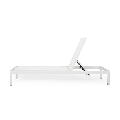 Outdoor Chaise Lounge Chair, Aluminum Adjustable Outside Chair For Pool Patio Beach Yard, All Weather Use UV Resistant 400Lbs Weight Capacity - White