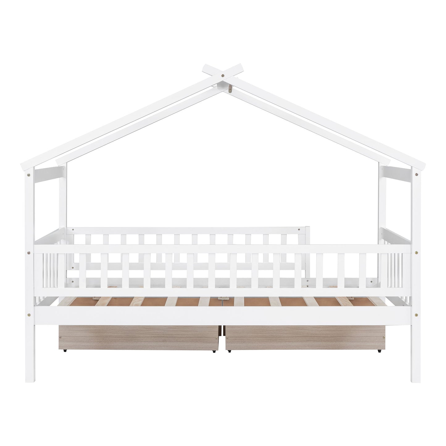 Twin Size House Bed With 2 Drawers - White