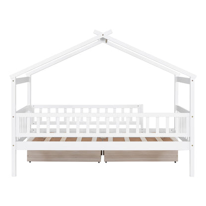 Twin Size House Bed With 2 Drawers - White